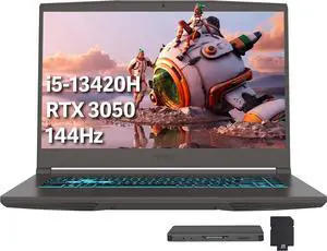 msi Thin 15.6" 144Hz FHD IPS Display Gaming Laptop, Intel Core i5-13420H, 16GB RAM, 512GB SSD, NVIDIA GeForce RTX 3050, Backlit Keyboard, Wi-Fi 6, Win 11 Home, Gray, 512GB Docking Station Set