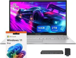 ASUS Vivobook 15.6" FHD Touchscreen Laptop, Intel i7-1355U, 16GB RAM, 2TB Storage (1TB SSD+1TB Docking Station Set), Intel Iris Xe Graphics, Backlit Keyboard, Win 11 Pro, Silver