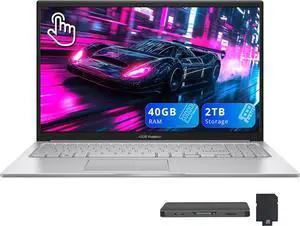 ASUS Vivobook 15.6" FHD Touchscreen Laptop, Intel i7-1355U, 40GB RAM, 2TB Storage (1TB SSD+1TB Docking Station Set), Intel Iris Xe Graphics, Backlit Keyboard, Win 11, Silver