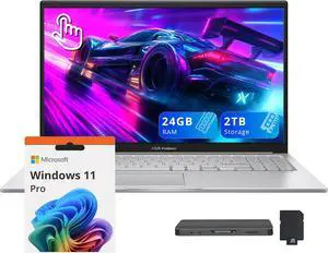 ASUS Vivobook 15.6" FHD Touchscreen Laptop, Intel i7-1355U, 24GB RAM, 2TB Storage (1TB SSD+1TB Docking Station Set), Intel Iris Xe Graphics, Backlit Keyboard, Win 11 Pro, Silver
