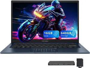 ASUS Vivobook 14" FHD Business Laptop, Intel i5-1334U, 16GB RAM, 640GB Storage (512GB SSD+128GB Docking Station Set), Intel UHD Graphics, Num Pad, Copilot, Webcam, Win 11, Quiet Blue
