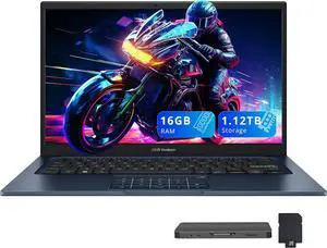 ASUS Vivobook 14" FHD Business Laptop, Intel i5-1334U, 16GB RAM, 1.12TB Storage (1TB SSD+128GB Docking Station Set), Intel UHD Graphics, Num Pad, Copilot, Webcam, Win 11, Quiet Blue
