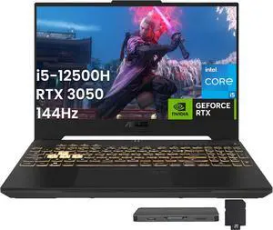 ASUS TUF F15 15.6" FHD 144Hz Gaming Laptop, Intel i5-12500H 16GB RAM, 512GB PCIe SSD, NVIDIA GeForce RTX 3050, Backlit Keyboard, Win 11, Gray, 512GB Docking Station Set
