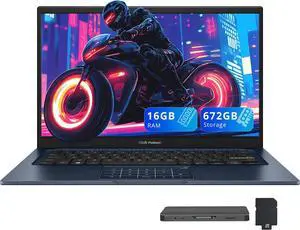 ASUS Vivobook 14" FHD Business Laptop, Intel i3-1315U, 16GB RAM, 672GB Storage (512GB SSD+160GB Docking Station Set), Intel UHD Graphics, Num Pad, Win 11, Quiet Blue