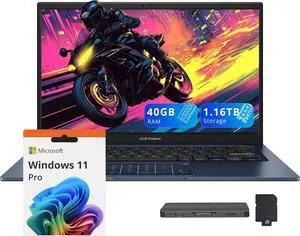 ASUS Vivobook 14" FHD Business Laptop, Intel i3-1315U, 40GB RAM, 1.16TB Storage (1TB SSD+160GB Docking Station Set), Intel UHD Graphics, Num Pad, Win 11 Pro, Quiet Blue ASUS Vivobook 14" FHD Business Laptop, Intel i3-1315U, 40GB RAM, 1.16TB Storage (1TB SSD+160GB Docking Station Set), Intel UHD Graphics, Num Pad, Win 11 Pro, Quiet Blue