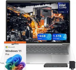 HP ProBook 440 G11 14" IPS WUXGA Business Laptop, Intel Ultra 7 155U, 16GB RAM, 1.5TB Storage (512GB SSD+1TB Docking Station Set), Backlit Keyboard, Fingerprint Reader, Win 11 Pro, Silver