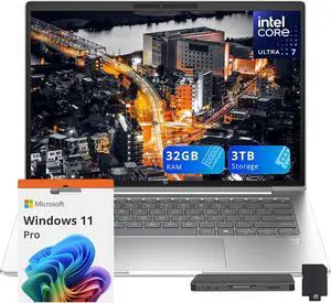 HP ProBook 440 G11 14" IPS WUXGA Business Laptop, Intel Ultra 7 155U, 32GB RAM, 3TB Storage (2TB SSD+1TB Docking Station Set), Backlit Keyboard, Fingerprint Reader, Win 11 Pro, Silver