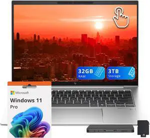 HP EliteBook 845 G11 14" WUXGA IPS Touchscreen Laptop, AMD Ryzen 7 8840U, 32GB RAM, 3TB Storage (2TB SSD+1TB Docking Station Set), Backlit Keyboard, Fingerprint, Win 11 Pro, Silver