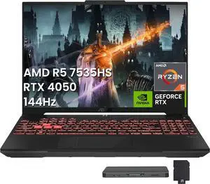 ASUS TUF A16 16" FHD+ 144Hz Gaming Laptop, AMD Ryzen 5 7535HS 16GB RAM, 512GB SSD, NVIDIA GeForce RTX 4050, Backlit Keyboard, Num Pad, Win 11, Black, 1TB Docking Station Set