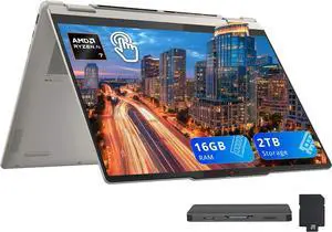 Lenovo Yoga 7 2-in-1 14" 2K OLED Touchscreen Laptop, AMD Ryzen AI 7 350, 16GB RAM, 2TB Storage (1TB SSD+1TB Docking Station), AMD Radeon 860M, Backlit Keyboard, Fingerprint, Win 11, Seashell