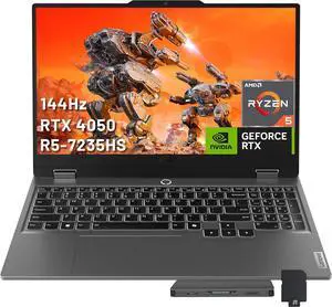 Lenovo LOQ 15.6" 144Hz FHD Gaming Laptop, AMD Ryzen 5 7235HS, 16GB RAM, 512GB SSD, NVIDIA GeForce RTX 4050, Backlit Keyboard, Numeric Keypad, Win 11, Luna Grey, 1TB Docking Station Set