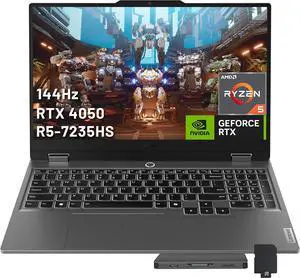 Lenovo LOQ 15.6" 144Hz FHD Gaming Laptop, AMD Ryzen 5 7235HS, 16GB RAM, 512GB SSD, NVIDIA GeForce RTX 4050, Backlit Keyboard, Numeric Keypad, Win 11 Pro, Luna Grey, 1TB Docking Station Set