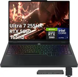Lenovo Legion Pro 5i 16" WQXGA OLED 165Hz Gaming Laptop, Intel Ultra 7 255HX, 16GB RAM, 1TB SSD, NVIDIA GeForce RTX 5060, Backlit Keyboard, Windows 11 Home, Black, 1TB Docking Station Set