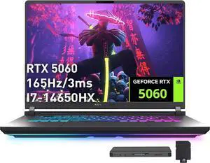 ASUS ROG Strix G16 16" FHD+ 165Hz Gaming Laptop, Intel i7-14650HX (Beats Intel i9-13900), 16GB DDR5 RAM, 1TB SSD, GeForce RTX 5060, Backlit Keyboard, Win 11, Gray, 1TB Docking Station Set ASUS ROG Strix G16 16" FHD+ 165Hz Gaming Laptop, Intel i7-14650HX (Beats Intel i9-13900), 16GB DDR5 RAM, 1TB SSD, GeForce RTX 5060, Backlit Keyboard, Win 11, Gray, 1TB Docking Station Set