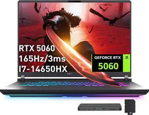 ASUS ROG Strix G16 16" FHD+ 165Hz Gaming Laptop, Intel i7-14650HX (Beats Intel i9-13900), 16GB DDR5 RAM, 1TB SSD, GeForce RTX 5060, Backlit Keyboard, Win 11 Pro, Gray, 1TB Docking Station Set ASUS ROG Strix G16 16" FHD+ 165Hz Gaming Laptop, Intel i7-14650HX (Beats Intel i9-13900), 16GB DDR5 RAM, 1TB SSD, GeForce RTX 5060, Backlit Keyboard, Win 11 Pro, Gray, 1TB Docking Station Set