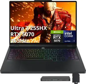 Lenovo Legion Pro 5i 16" WQXGA 165Hz Gaming Laptop, Intel 20-core Ultra 7 255HX (Beats Intel i9-14900HX), 16GB RAM, 1TB SSD, GeForce RTX 5070, Backlit kb, Win 11, Black, 1TB Docking Station