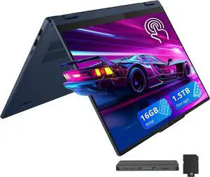 Lenovo Ideapad 5 16" WUXGA Touchscreen 2-in-1 Laptop, AMD Ryzen AI 5 340, 16GB RAM, 1.5TB Storage(512GB SSD+1TB Docking Station Set), AMD Radeon 840M, Backlit Keyboard, Win 11, Blue