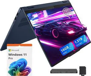 Lenovo Ideapad 5 16" WUXGA Touchscreen 2-in-1 Laptop, AMD Ryzen AI 5 340, 16GB RAM, 1.5TB Storage(512GB SSD+1TB Docking Station Set), AMD Radeon 840M, Backlit Keyboard, Win 11 Pro, Blue