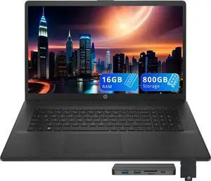 HP 17.3" HD+ Business Laptop, Intel i7-1255U, 16GB RAM, 800GB Storage (512GB SSD+288GB Docking Station Set), Intel Iris Xe Graphics, Numeric Keypad, Windows 11 Home, Black