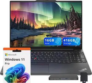 Lenovo ThinkPad E16 Gen 1 16" WUXGA Business Laptop, Intel i5-1335U, 16GB DDR4 RAM, 416GB Storage (256GB SSD+160GB Docking Station Set), Backlit Keyboard, Fingerprint Reader, Win 11 Pro, Black
