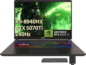 MSI Vector 16" 240Hz QHD+ Gaming Laptop, AMD Ryzen 9 8940HX, 64GB DDR5, 2TB PCIe SSD, NVIDIA GeForce RTX 5070 Ti, 24-Zone RGB Backlit Keyboard, Copilot, Win 11, Gray, 1TB Docking Station Set