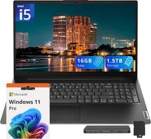 Lenovo V15 G4 IRU 15.6" FHD Laptop, Intel i5-13420H, 16GB DDR4 RAM, 1.5TB Storage (512GB SSD+1TB Docking Station Set), Intel UHD Graphics, Full-Size Keyboard, Windows 11 Pro, Black