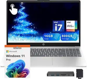 HP 15.6" FHD Touchscreen Business Laptop, Intel Core i7-1355U, 16GB RAM, 800GB Storage(512GB SSD+288GB Docking Station Set), Intel Iris Xe Graphics, Numeric Keypad, Windows 11 Pro, Silver