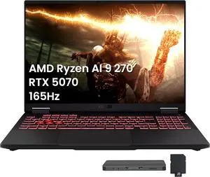 ASUS TUF A16 16" 165Hz WUXGA Gaming Laptop, AMD Ryzen AI 9 270, 32GB DDR5, 1TB PCIe SSD, NVIDIA GeForce RTX 5070, RGB Backlit Keyboard, Windows 11 Home, Gray, 1TB Docking Station Set