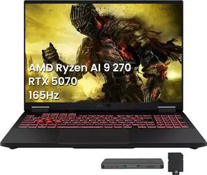 ASUS TUF A16 16" 165Hz WUXGA Gaming Laptop, AMD Ryzen AI 9 270, 32GB DDR5, 1TB PCIe SSD, NVIDIA GeForce RTX 5070, RGB Backlit Keyboard, Windows 11 Pro, Gray, 1TB Docking Station Set