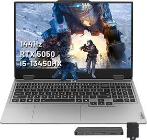 Lenovo LOQ 15.6" FHD 144Hz Gaming Laptop, Intel i5-13450HX, 16GB DDR5, 1.5TB Storage (512GB SSD +1TB Docking Station Set), NVIDIA GeForce RTX 5050 8GB GDDR7, Backlit Keyboard, Win 11, Gray