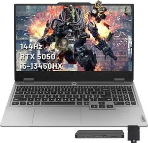 Lenovo LOQ 15.6" FHD 144Hz Gaming Laptop, Intel i5-13450HX, 16GB DDR5, 1.5TB Storage (512GB SSD +1TB Docking Station Set), NVIDIA GeForce RTX 5050 8GB GDDR7, Backlit Keyboard, Win 11 Pro, Gray