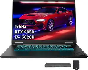 GIGABYTE Gaming A16 16" WUXGA 165Hz Laptop, Intel i7-13620H, 16GB DDR5, 1.5TB Storage (512GB SSD+1TB Docking Station Set), NVIDIA GeForce RTX 4050, RGB Backlit Keyboard, Win 11, Black Steel