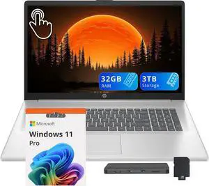 HP 17.3" HD+ Touchscreen Laptop, AMD Ryzen 5 7430U, 32GB RAM, 3TB Storage (2TB SSD+1TB Docking Station Set), AMD Radeon Graphics, Numeric Keypad, HD Webcam, Wi-Fi 6, Windows 11 Pro, Silver HP 17.3" HD+ Touchscreen Laptop, AMD Ryzen 5 7430U, 32GB RAM, 3TB Storage (2TB SSD+1TB Docking Station Set), AMD Radeon Graphics, Numeric Keypad, HD Webcam, Wi-Fi 6, Windows 11 Pro, Silver