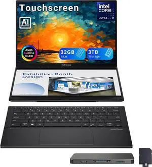 ASUS Zenbook Duo AI Powered 2-in-1 Laptop, Dual 14" WUXGA OLED Touchscreen Display, Intel Ultra 9 285H, 32GB LPDDR5X, 3TB Storage (2TB SSD+1TB Docking Station), Backlit Keyboard, Win 11, Gray ASUS Zenbook Duo AI Powered 2-in-1 Laptop, Dual 14" WUXGA OLED Touchscreen Display, Intel Ultra 9 285H, 32GB LPDDR5X, 3TB Storage (2TB SSD+1TB Docking Station), Backlit Keyboard, Win 11, Gray