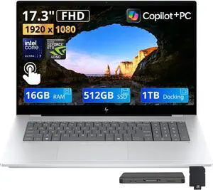 HP OmniBook X 17.3" FHD Touchscreen AI Laptop, Intel Ultra 7 256V, 16GB DDR5, 1.5TB Storage (512GB SSD+1TB Docking Station), GeForce RTX 4050, Backlit Keyboard, Numeric Keypad, Win 11, Silver HP OmniBook X 17.3" FHD Touchscreen AI Laptop, Intel Ultra 7 256V, 16GB DDR5, 1.5TB Storage (512GB SSD+1TB Docking Station), GeForce RTX 4050, Backlit Keyboard, Numeric Keypad, Win 11, Silver