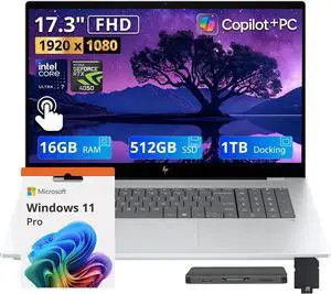 HP OmniBook X 17.3" FHD Touchscreen AI Laptop, Intel Ultra 7 256V, 16GB DDR5, 1.5TB Storage (512GB SSD+1TB Docking Station), GeForce RTX 4050, Backlit Keyboard, Numeric Keypad, Win 11 Pro, Silver HP OmniBook X 17.3" FHD Touchscreen AI Laptop, Intel Ultra 7 256V, 16GB DDR5, 1.5TB Storage (512GB SSD+1TB Docking Station), GeForce RTX 4050, Backlit Keyboard, Numeric Keypad, Win 11 Pro, Silver