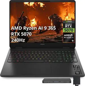HP OMEN 16 16" WQXGA 240Hz IPS Gaming Laptop, AMD Ryzen AI 9 365, NVIDIA GeForce RTX 5070 8GB, 32GB DDR5, 2TB Storage(1TB SSD+1TB Docking Station Set), RGB Backlit Keyboard, WiFi 6E, Win 11, Black HP OMEN 16 16" WQXGA 240Hz IPS Gaming Laptop, AMD Ryzen AI 9 365, NVIDIA GeForce RTX 5070 8GB, 32GB DDR5, 2TB Storage(1TB SSD+1TB Docking Station Set), RGB Backlit Keyboard, WiFi 6E, Win 11, Black