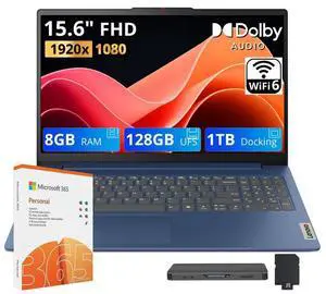 Lenovo IdeaPad Slim 3 15.6" Anti-Glare FHD Laptop, Intel N150, Intel Graphics, 8GB RAM, 1.12TB Storage(128GB UFS+1TB Docking Station Set), Microsoft 365, Num Pad, Long Battery Life, Win11, Blue Lenovo IdeaPad Slim 3 15.6" Anti-Glare FHD Laptop, Intel N150, Intel Graphics, 8GB RAM, 1.12TB Storage(128GB UFS+1TB Docking Station Set), Microsoft 365, Num Pad, Long Battery Life, Win11, Blue