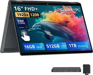 HP OmniBook X Flip 16" 2K Touchscreen 2-in-1 AI Laptop, Intel Core Ultra 7 256V, 16GB LPDDR5X, 1.5TB Storage (512GB SSD+1TB Docking Station), Intel Arc 140V, Backlit Keyboard, Win 11, Gray HP OmniBook X Flip 16" 2K Touchscreen 2-in-1 AI Laptop, Intel Core Ultra 7 256V, 16GB LPDDR5X, 1.5TB Storage (512GB SSD+1TB Docking Station), Intel Arc 140V, Backlit Keyboard, Win 11, Gray