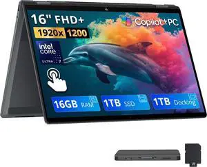 HP OmniBook X Flip 16" 2K Touchscreen 2-in-1 AI Laptop, Intel Core Ultra 7 256V, 16GB LPDDR5X, 2TB Storage (1TB SSD+1TB Docking Station), Intel Arc 140V, Backlit Keyboard, Win 11, Gray HP OmniBook X Flip 16" 2K Touchscreen 2-in-1 AI Laptop, Intel Core Ultra 7 256V, 16GB LPDDR5X, 2TB Storage (1TB SSD+1TB Docking Station), Intel Arc 140V, Backlit Keyboard, Win 11, Gray