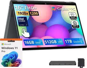 HP OmniBook X Flip 16" 2K Touchscreen 2-in-1 AI Laptop, Intel Core Ultra 7 256V, 16GB LPDDR5X, 1.5TB Storage (512GB SSD+1TB Docking Station), Intel Arc 140V, Backlit Keyboard, Win 11 Pro, Gray HP OmniBook X Flip 16" 2K Touchscreen 2-in-1 AI Laptop, Intel Core Ultra 7 256V, 16GB LPDDR5X, 1.5TB Storage (512GB SSD+1TB Docking Station), Intel Arc 140V, Backlit Keyboard, Win 11 Pro, Gray