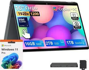 HP OmniBook X Flip 16" 2K Touchscreen 2-in-1 AI Laptop, Intel Core Ultra 7 256V, 16GB LPDDR5X, 3TB Storage (2TB SSD+1TB Docking Station), Intel Arc 140V, Backlit Keyboard, Win 11 Pro, Gray HP OmniBook X Flip 16" 2K Touchscreen 2-in-1 AI Laptop, Intel Core Ultra 7 256V, 16GB LPDDR5X, 3TB Storage (2TB SSD+1TB Docking Station), Intel Arc 140V, Backlit Keyboard, Win 11 Pro, Gray