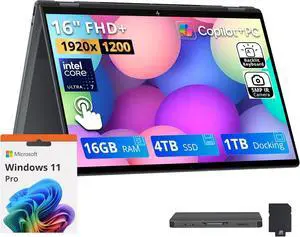 HP OmniBook X Flip 16" 2K Touchscreen 2-in-1 AI Laptop, Intel Core Ultra 7 256V, 16GB LPDDR5X, 5TB Storage (4TB SSD+1TB Docking Station), Intel Arc 140V, Backlit Keyboard, Win 11 Pro, Gray HP OmniBook X Flip 16" 2K Touchscreen 2-in-1 AI Laptop, Intel Core Ultra 7 256V, 16GB LPDDR5X, 5TB Storage (4TB SSD+1TB Docking Station), Intel Arc 140V, Backlit Keyboard, Win 11 Pro, Gray