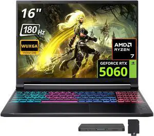 Acer Nitro V 16S AI 16" 180 Hz Gaming Laptop,AMD Ryzen 260,16GB RAM,1TB SSD+1TB Dock Set,GeForce RTX 5060,RGB 4 Zones Backlight,Win 11,Black Acer Nitro V 16S AI 16" 180 Hz Gaming Laptop,AMD Ryzen 260,16GB RAM,1TB SSD+1TB Dock Set,GeForce RTX 5060,RGB 4 Zones Backlight,Win 11,Black