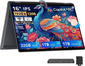 HP OmniBook X Flip 2-in-1 16" 2K Touchscreen Laptop, Intel Ultra 9 288V, 32GB LPDDR5X, 2TB Storage (1TB SSD+1TB Docking Station), Intel Arc 140V, Backlit Keyboard, Copilot+ PC, Win 11, Gray HP OmniBook X Flip 2-in-1 16" 2K Touchscreen Laptop, Intel Ultra 9 288V, 32GB LPDDR5X, 2TB Storage (1TB SSD+1TB Docking Station), Intel Arc 140V, Backlit Keyboard, Copilot+ PC, Win 11, Gray