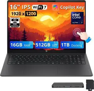 HP OmniBook 3 16" WUXGA IPS Touchscreen AI Laptop, Intel Core Ultra 7 255U, 16GB DDR5, 1.5TB Storage (512GB SSD+1TB Docking Station), Intel Graphics, Numeric Keypad, FHD Camera, Win 11, Mica Silver HP OmniBook 3 16" WUXGA IPS Touchscreen AI Laptop, Intel Core Ultra 7 255U, 16GB DDR5, 1.5TB Storage (512GB SSD+1TB Docking Station), Intel Graphics, Numeric Keypad, FHD Camera, Win 11, Mica Silver