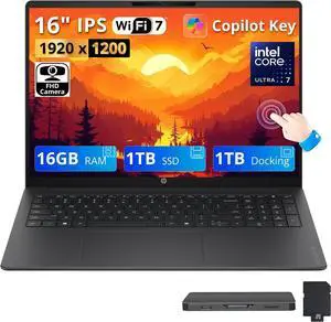 HP OmniBook 3 16" WUXGA IPS Touchscreen AI Laptop, Intel Core Ultra 7 255U, 16GB DDR5, 2TB Storage (1TB SSD+1TB Docking Station), Intel Graphics, Numeric Keypad, FHD Camera, Win 11, Mica Silver HP OmniBook 3 16" WUXGA IPS Touchscreen AI Laptop, Intel Core Ultra 7 255U, 16GB DDR5, 2TB Storage (1TB SSD+1TB Docking Station), Intel Graphics, Numeric Keypad, FHD Camera, Win 11, Mica Silver