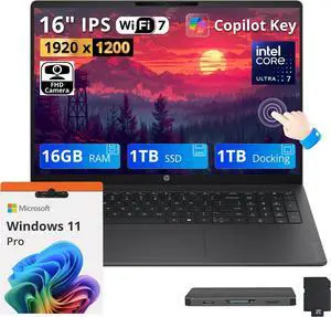 HP OmniBook 3 16" WUXGA IPS Touchscreen Laptop, Intel Core Ultra 7 255U, 16GB DDR5, 2TB Storage (1TB SSD+1TB Docking Station), Copilot+ PC, Numeric Keypad, FHD Camera, Win 11 Pro, Mica Silver HP OmniBook 3 16" WUXGA IPS Touchscreen Laptop, Intel Core Ultra 7 255U, 16GB DDR5, 2TB Storage (1TB SSD+1TB Docking Station), Copilot+ PC, Numeric Keypad, FHD Camera, Win 11 Pro, Mica Silver