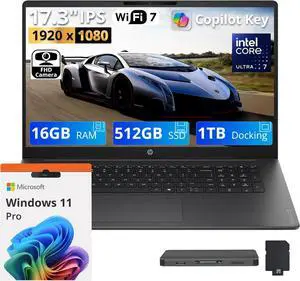 HP OmniBook 3 17.3" FHD IPS Laptop, Intel Core Ultra 7 255U, 16GB DDR5, 1.5TB Storage (512GB SSD+1TB Docking Station), Copilot+ PC, Intel Graphics, Backlit Keyboard, Wi-Fi 7, Win 11 Pro, Mica Silver HP OmniBook 3 17.3" FHD IPS Laptop, Intel Core Ultra 7 255U, 16GB DDR5, 1.5TB Storage (512GB SSD+1TB Docking Station), Copilot+ PC, Intel Graphics, Backlit Keyboard, Wi-Fi 7, Win 11 Pro, Mica Silver