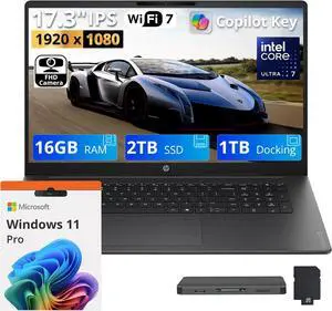 HP OmniBook 3 17.3" FHD IPS Laptop, Intel Core Ultra 7 255U, 16GB DDR5, 3TB Storage (2TB SSD+1TB Docking Station), Copilot+ PC, Intel Graphics, Backlit Keyboard, Wi-Fi 7, Win 11 Pro, Mica Silver HP OmniBook 3 17.3" FHD IPS Laptop, Intel Core Ultra 7 255U, 16GB DDR5, 3TB Storage (2TB SSD+1TB Docking Station), Copilot+ PC, Intel Graphics, Backlit Keyboard, Wi-Fi 7, Win 11 Pro, Mica Silver